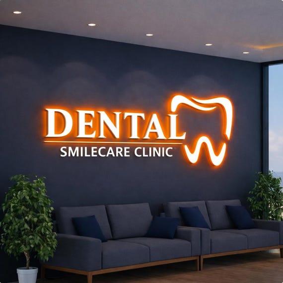 Backlit Logo Sign, Beauty Salon Sign, 3D Business Sign, Business Signboard, Custom Laser Cut, Logo With Raised 3D Design, Dentist Sign