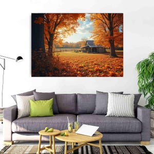Natural Canvas Wall Art | Tree Mountain Watercolor Canvas Print Framed Ready to Hang for Living Room Home Office Wall Decor Artwork