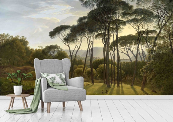 Custom Wallpaper Mural: Vintage Forest Oil Painting - Peel & Stick