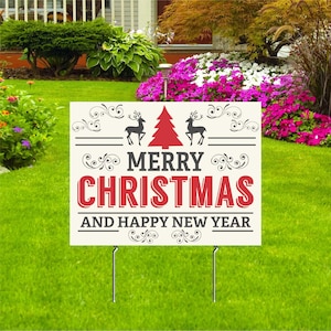 Merry Christmas Yard Sign, Garden Accessories, Yard Patio Decor, Lawn Sign, Holiday Outdoor Decoration with Metal Stake