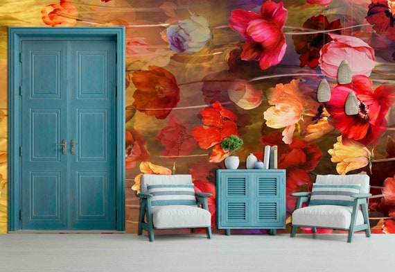Custom Size Wallpaper - Oil Painting Botanic Flowers Bouquet Leaf Wallpaper - Peel and Stick Wall Decal - Self Adhesive or Pre-Pasted