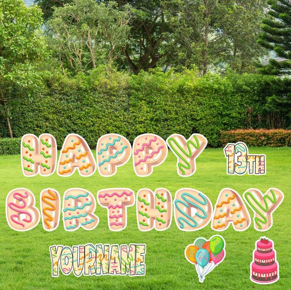 Personalized Birthday Yard Signs, 18 Inch Donut Happy Birthday Lawn Signs, Outdoor Lawn Decorations, Ornaments, Custom Name & Age