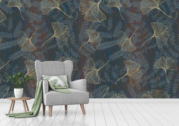 Modern Gingko Leaf Wallpaper, Light Luxury Style (Custom Size)