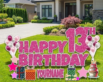 Personalized Glitter Happy Birthday Yard Sign • Lawn Party Decor