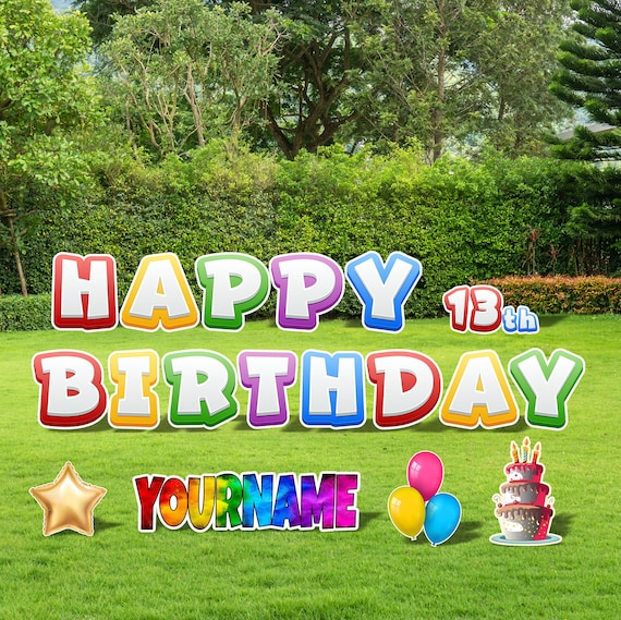 Personalized Birthday Yard Signs, 18 Inch Cute Happy Birthday Lawn Signs, Outdoor Lawn Decorations, Ornaments, Custom Name & Age