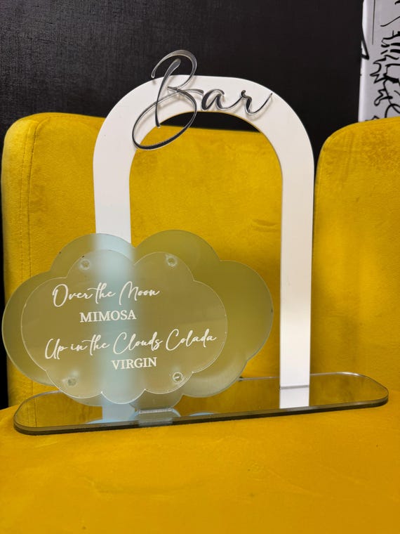 Custom Cloud Bar Sign - Acrylic Cloud Theme Drink Display - On Cloud 9 Event Decor