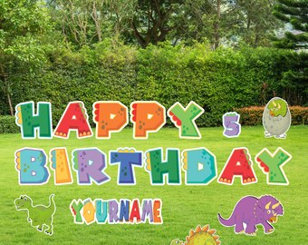 Personalized Dinosaur Birthday Yard Signs, 18 Inch Happy Birthday Lawn Signs, Outdoor Lawn Decorations, Ornaments, Custom Name & Age