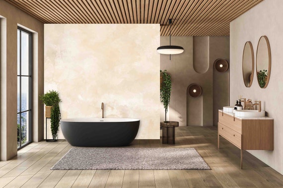 Custom Watercolor Marble Stone Wallpaper: Beige Peel and Stick Wall Decal