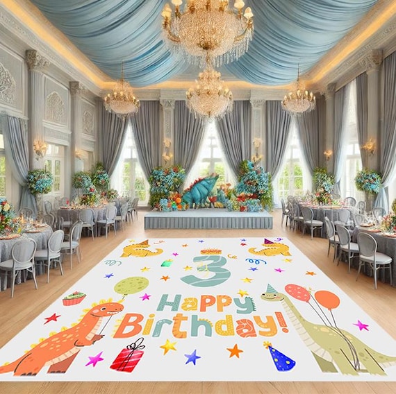 Dinosaur Birthday Floor Decal,Happy Birthday Dance Sticker,Kids Party Decoration,Custom Name Vinyl Graphic,Personalized Removable Print