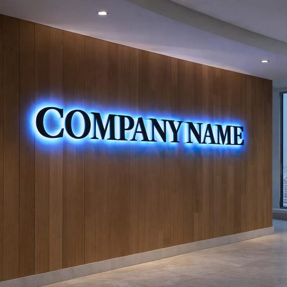 3D Logo Mockup Preview | Office Wall Business Sign Visualization | Channel, Frontlit & Backlit Styles | Design Proof Only