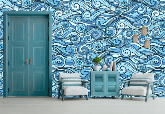 Custom Blue Sea Waves Wallpaper - Peel and Stick Wall Decal