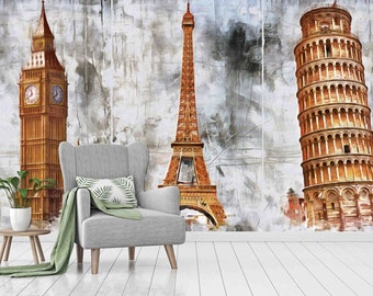 Custom Abstract Oil Painting Wallpaper - Pisa London Paris Peel & Stick