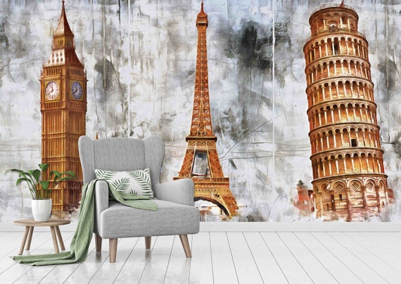 Custom Size Wallpaper - Oil Painting Abstract Pisa London Paris Wallpaper - Peel and Stick Wall Decal - Self Adhesive or Pre-Pasted