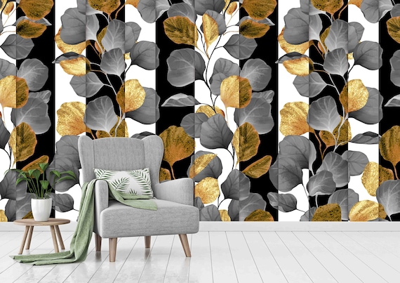 Custom Size Wallpaper - Elegant Pattern with Decorative Leaves Wallpaper - Peel and Stick Wall Decal - Self Adhesive or Pre-Pasted