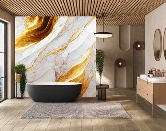 Golden Marble Wallpaper: Luxurious Glossy Peel and Stick