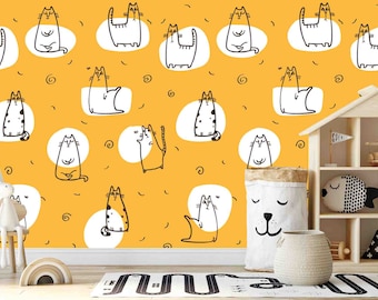 Cat Wallpaper Mural: Custom Size, Orange Background