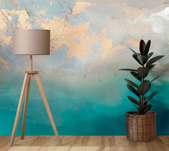 Custom Size Wallpaper - Abstract Oil Painting Blue Sea Texture Wallpaper - Peel and Stick Wall Decal - Self Adhesive or Pre-Pasted