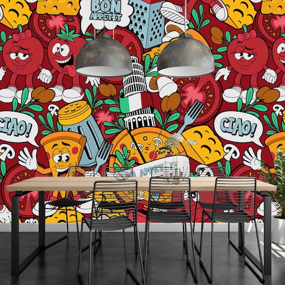 Custom Size Wallpaper - Pizza Food Wallpaper - Peel and Stick Wall Decal - Self Adhesive or Pre-Pasted - Removable Wallpaper