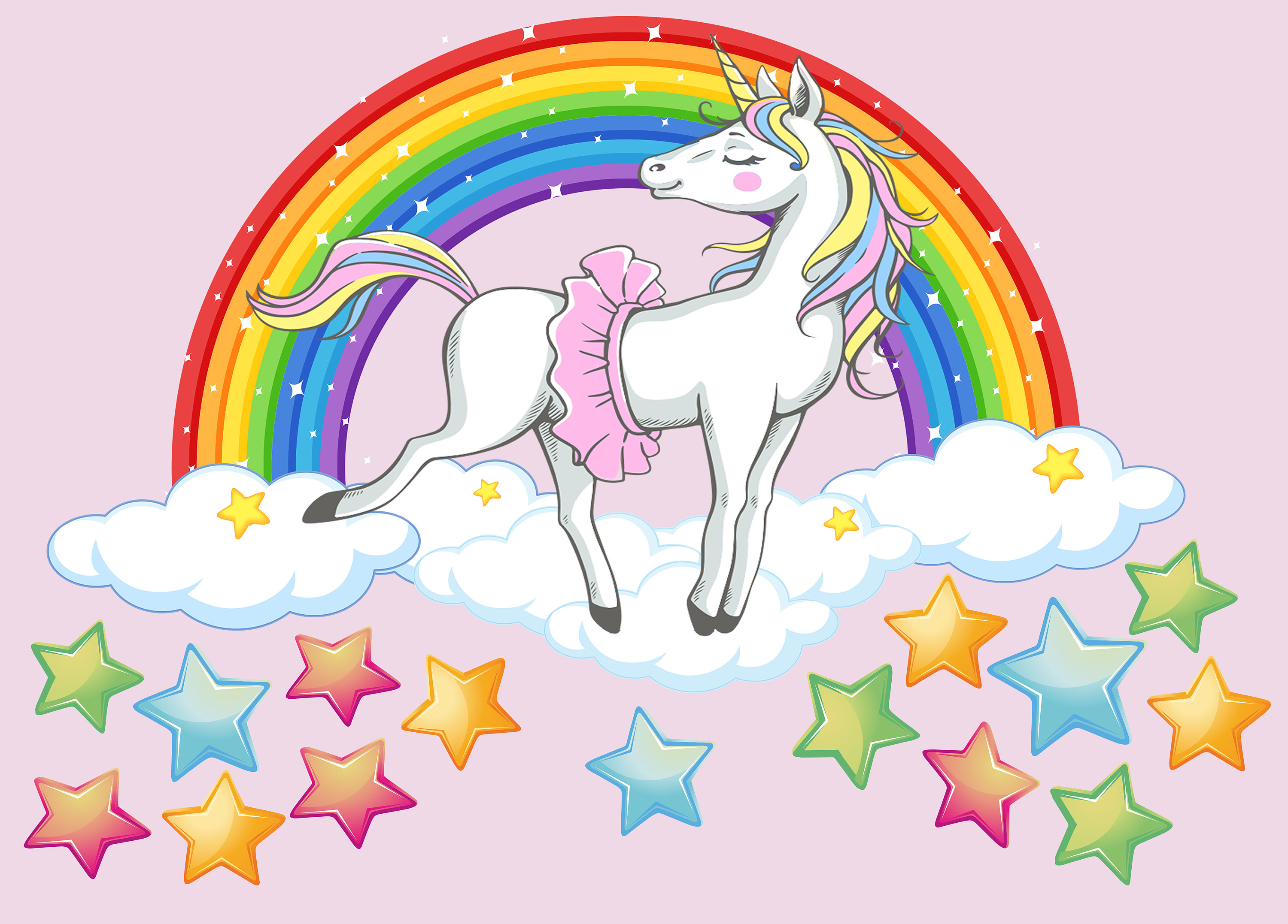 Large Size Unicorn Wall Decal with Rainbow Cloud and Stars Etsy