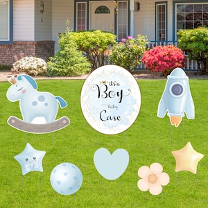 Personalized Baby Shower Yard Sign, 24 Inch It&#39;s a Boy Outdoor Decoration Set, Metal Stakes Included