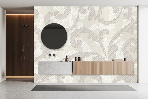 Custom Size Wallpaper - Modern Gray Vine Leaves Fantasy Wallpaper  - Peel and Stick Wall Decal - Self Adhesive or Pre-Pasted