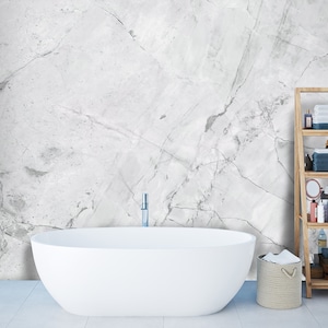 Custom Size Wallpaper - White Marble Wallpaper  - Peel and Stick Wall Decal - Self Adhesive or Pre-Pasted - Removable Wallpaper