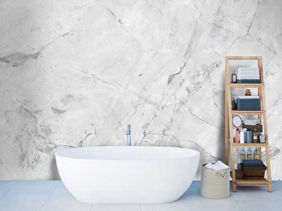 Custom Size Wallpaper - White Marble Wallpaper  - Peel and Stick Wall Decal - Self Adhesive or Pre-Pasted - Removable Wallpaper