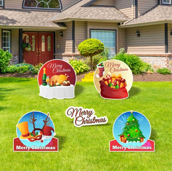 Merry Christmas Yard Signs, 18" Christmas Lawn Decorations, Large Yard Greeting Sets, Christmas Card Letters with Metal Stakes, 5 PACK
