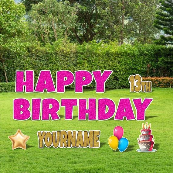 Personalized Birthday Yard Signs, 18 Inch Happy Birthday Lawn Signs, Outdoor Lawn Decorations, Ornaments, Custom Name & Age
