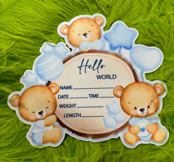 Acrylic Baby Birth Announcement Stat Sign for Boy - Hello World - New Born Photo Prop - Baby Shower Gift for New Mom