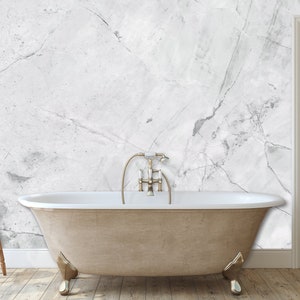 Custom Size Wallpaper - White Marble Wallpaper  - Peel and Stick Wall Decal - Self Adhesive or Pre-Pasted - Removable Wallpaper