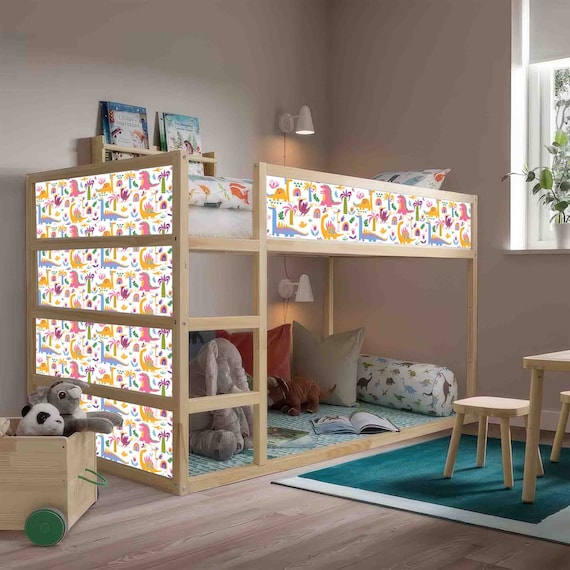 Dinasour Kura Bed Decal for Kids Room - Furniture Decals - Adhesive Stickers for IKEA Kura-Wrap for Kura bed-Kura Bed Decals (No Steps) Bed