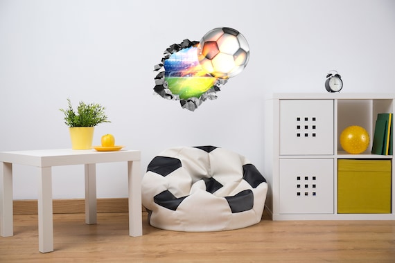 Fun Soccer Decal - 3D Flying Fire Soccer Ball Design - 24 Inch Removable Vinyl Sticker - Kids Bedroom Decoration - Easy to Apply -Study Room