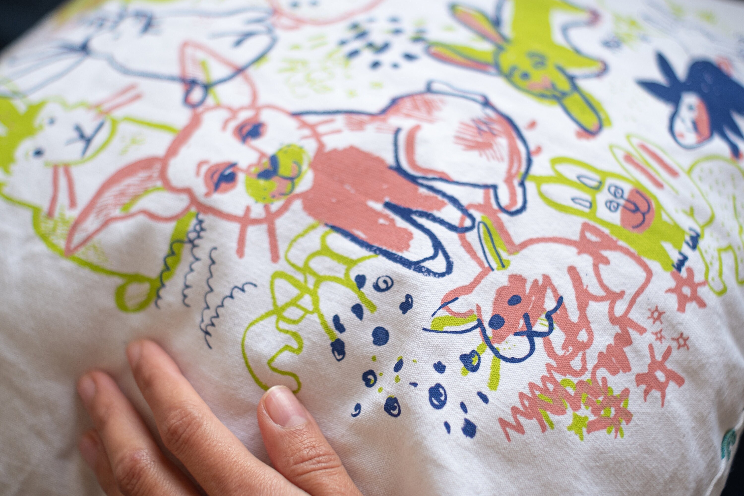 Taie d'oreiller Sérigraphiée Upcycling - Lapins 40x40cm