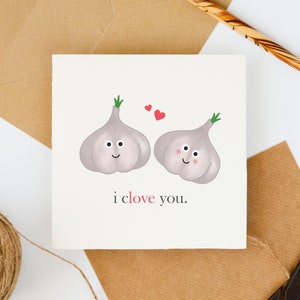 Recycled GARLIC CLOVE Anniversary Card / I cLOVE You / Anniversary Card / Girlfriend / Boyfriend /  Fiancé / Wife / Husband