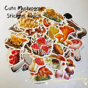 40 PCS Cute Vintage Autumn Mushrooms Stickers,Die Cut, Junk Journal, DIY, Gift