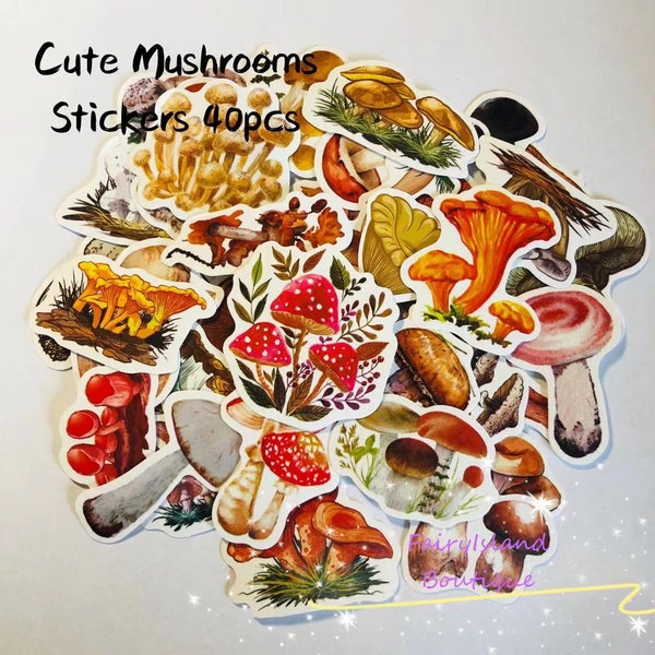 40 PCS Cute Vintage Autumn Mushrooms Stickers,Die Cut, Junk Journal, DIY, Gift