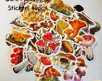 40 PCS Cute Vintage Autumn Mushrooms Stickers,Die Cut, Junk Journal, DIY, Gift