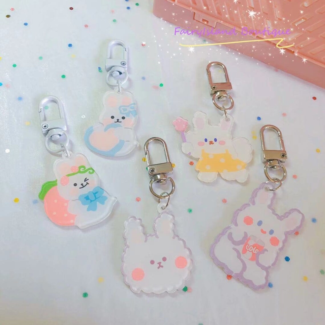 Cute Bunny Keychain Clear Acrylic Keychain Etsy