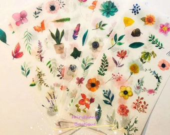 Floral Washi Paper Stickers 6 Sheets,semi-transparent(NOT waterproof!)