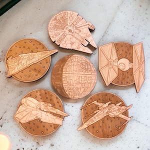 Set of Star Wars Ships Wooden Coasters - Free Customization - Home Decor - Geek Gift - Handmade Supply - Sci-fi - Star Wars Fan - Spaceships