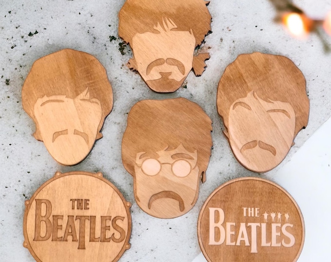 Set of The Beatles Wooden Coasters - Home Decor - Geek Gift - Handmade Supplies - Wood Handmade - Housewarming - Bands Item - Classic Rock
