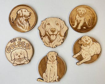 Set of 6 Golden Retriever Wooden Coasters - Home Decor - Pet Gift - Handmade Supplies - Wood Handmade - Housewarming - Pet Collection -