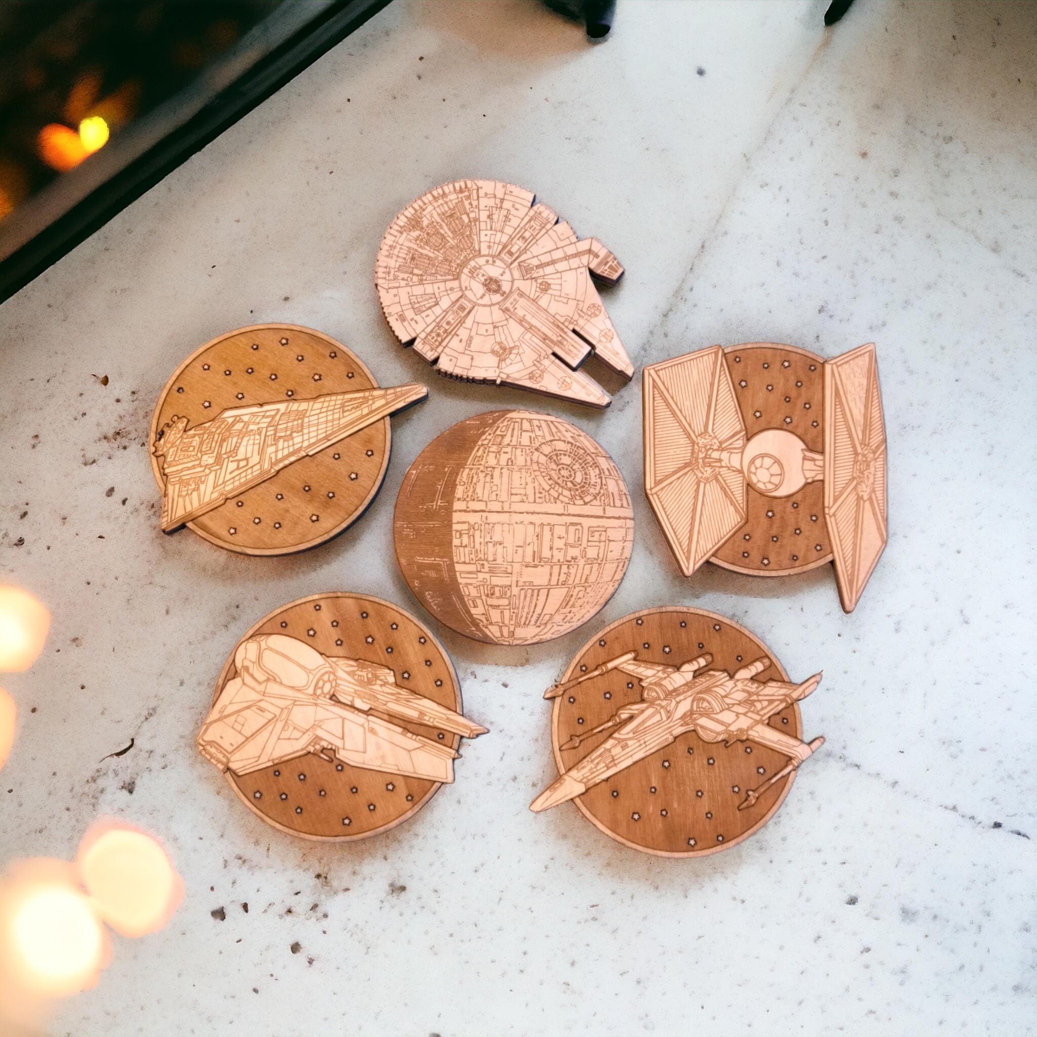 Set of Star Wars Ships Wooden Coasters - Free Customization - Home Decor - Geek Gift - Handmade Supply - Sci-fi - Star Wars Fan - Spaceships