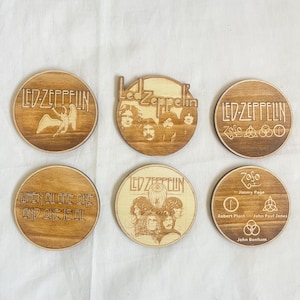 Set of 6 Led Zeppelin Wooden Coasters - Home Decor - Handmade Supplies - Wood Handmade - Housewarming - Bands Item - Classic Rock