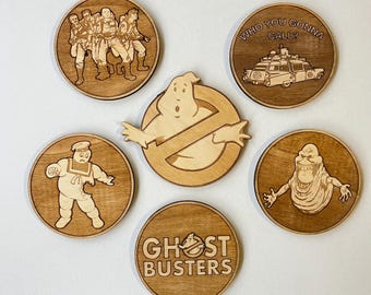 6er Set Ghostbusters Holzuntersetzer - Wohndekor - Geek Geschenk - Handgemachtes Zubehör - Holz handgefertigt - Einweihungsparty - Filme - Kino - Unikat