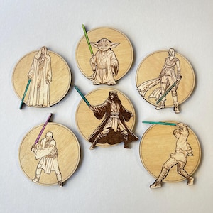 Set of Star Wars Jedi Wooden Coasters - Free Customization - Home Decor - Geek Gift - Handmade Supply - Sci-fi - Star Wars Fan -kitchenware