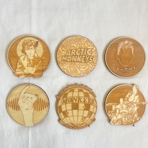 Set of 6 Arctic Monkeys Wooden Coasters - Home Decor - Geek Gift -Handmade Supplies -Wood Handmade -Housewarming -Movie Item - Unique - Rock