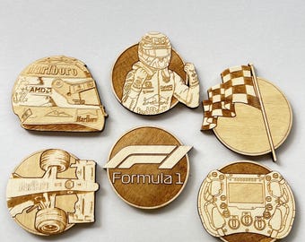 Set of 6 Formula 1 Wooden Coasters - Home Decor - Unique Gift - Handmade Supplies - Wood Handmade - Motorsport - F1 Pilots