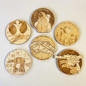 Set of 6 Star Wars Fans Wooden Coasters - Free Customization - Home Decor - Geek Gift - Handmade Supply - Sci-fi - Star Wars Fan -